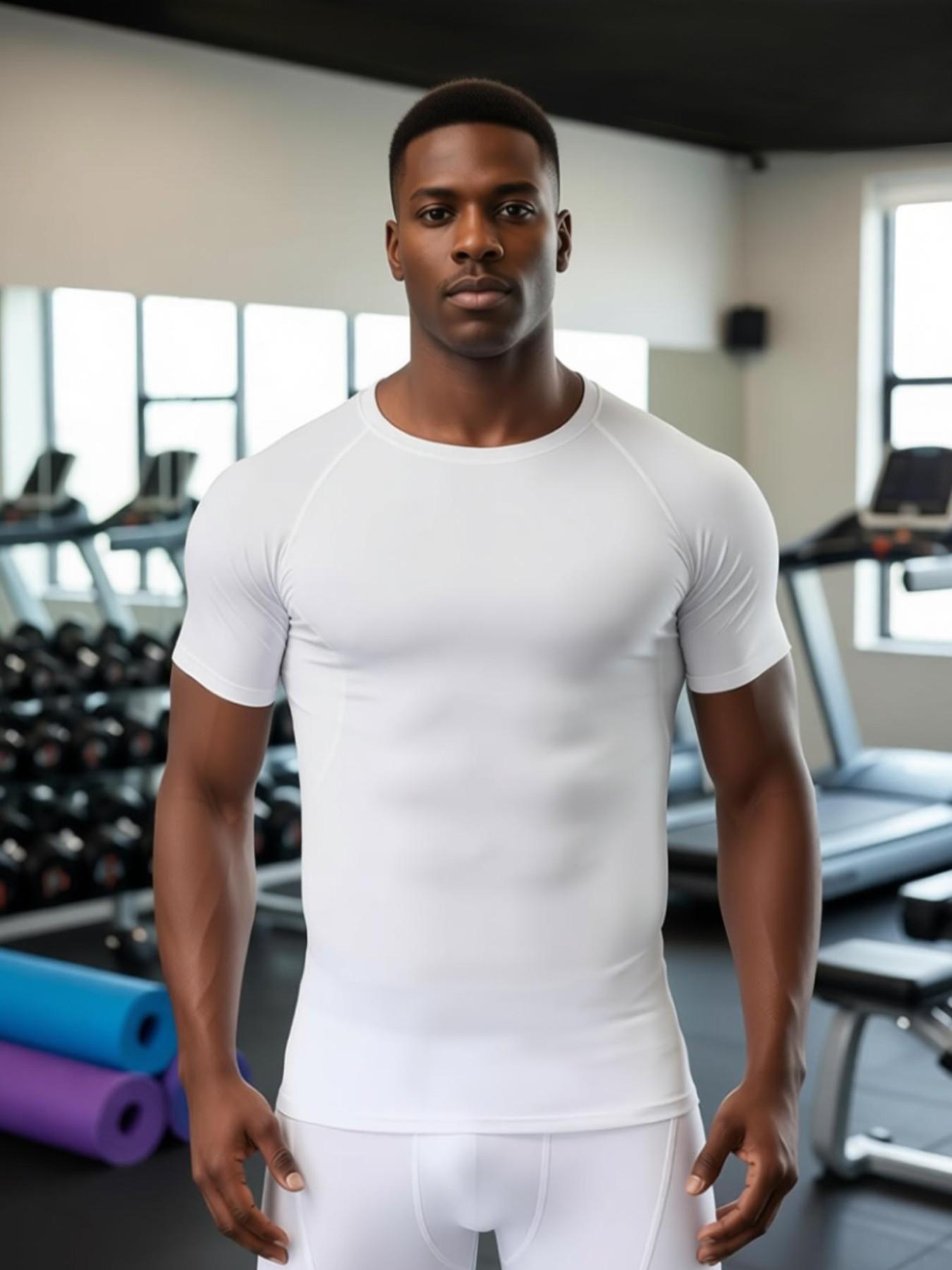 Men's 2-Pack Compression Sports T-Shirts, Fitness Running Tops, Breathable Moisture-Wicking Fabric, Boyfriend Style, Outdoor Running Basketball Cycling Gym Workout Casual Wear, Compression Sports Tee