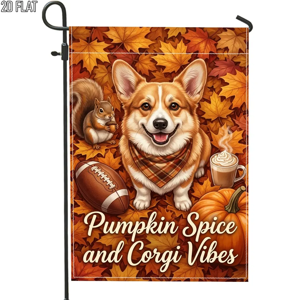 2D Flat - 2D Flat 1pc Autumn Playful Corgi Outdoor Garden Flag Orange Welcome Garden Flag Double-Sided for Garden Outside Porch Decoration Yard Decoration