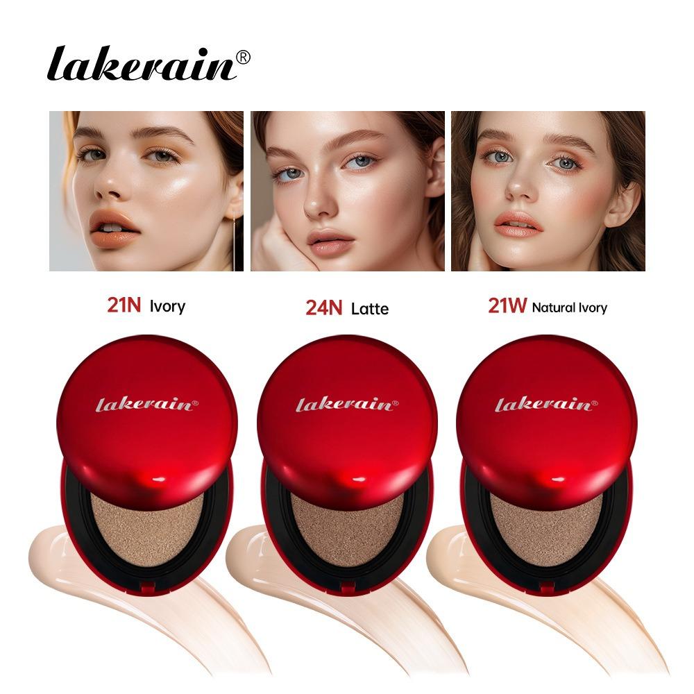 lakerain Red Case Cushion Foundation Full Coverage Lightweight Satin Glow Foundation Moisturizing Hydrating Long-lasting Cushion BB Cream Beauty Cosmetics Moisturizer Base