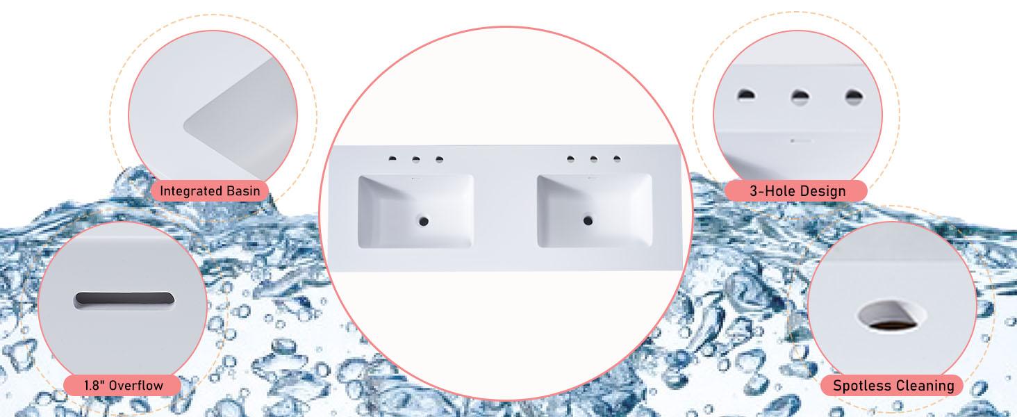 [Ships in 2 Boxes] VanAcc 31/60"Floating Bathroom Vanity with Sink, High Gloss Single Sink Wall Mounted Bathroom Storage Vanity Cabinet with LED Light & Metal Handles, Modern Bathroom Sink Cabinet