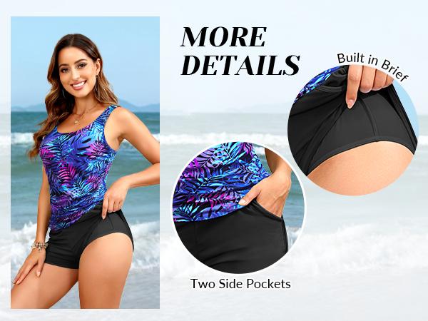 Yonique Tankini Swimsuits with Shorts - Two Piece Swimsuits Tummy Control Bathing Suits with Pockets