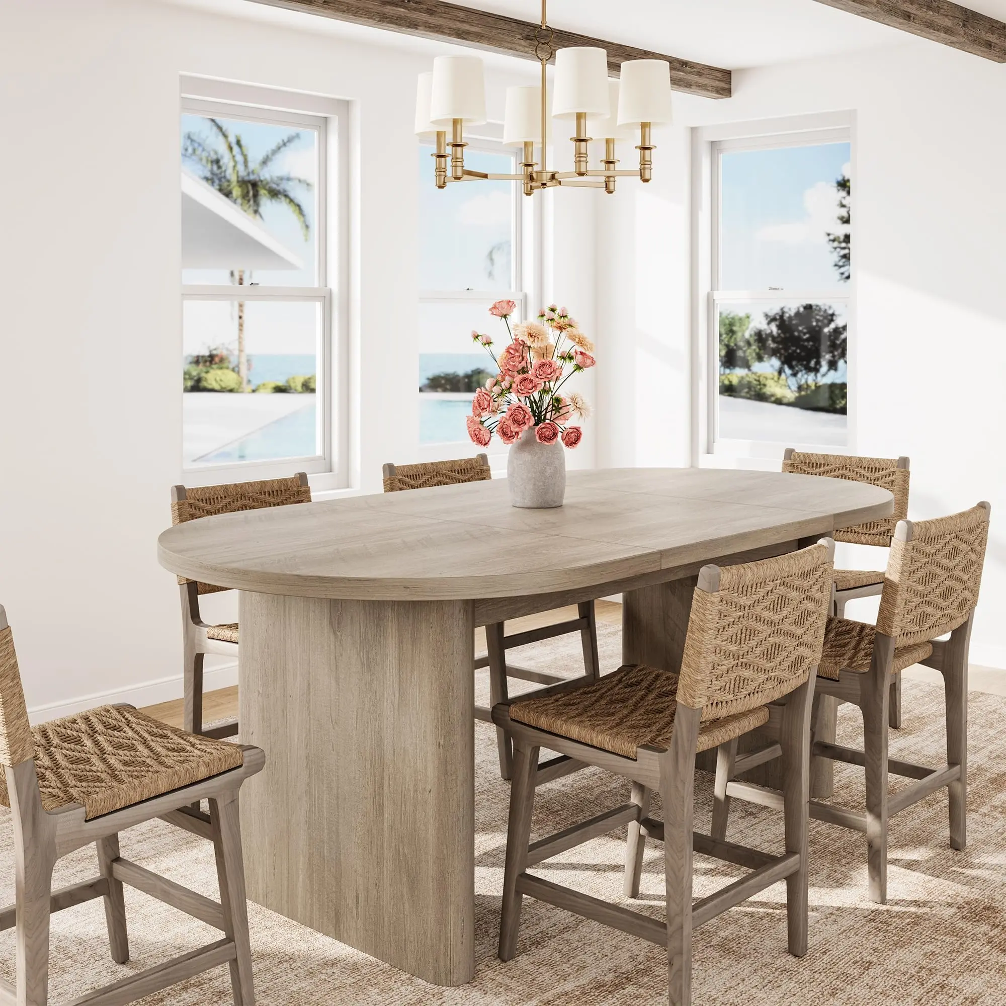 Garvee 70.87" Oval Dining Table with Thick Wooden Base for 6-8 People