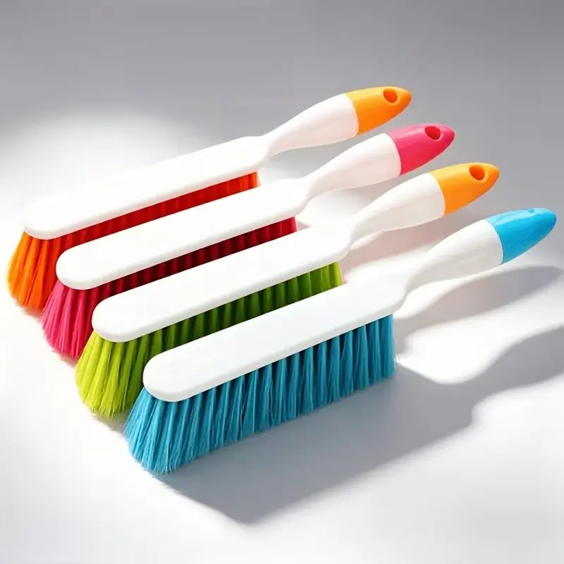 4-Piece Thick Plastic Dust Brush Set, Long Handle Cleaning Brushes, Colorful Bristles, Multi-Use for Floors, Sofas, Kitchen, Car