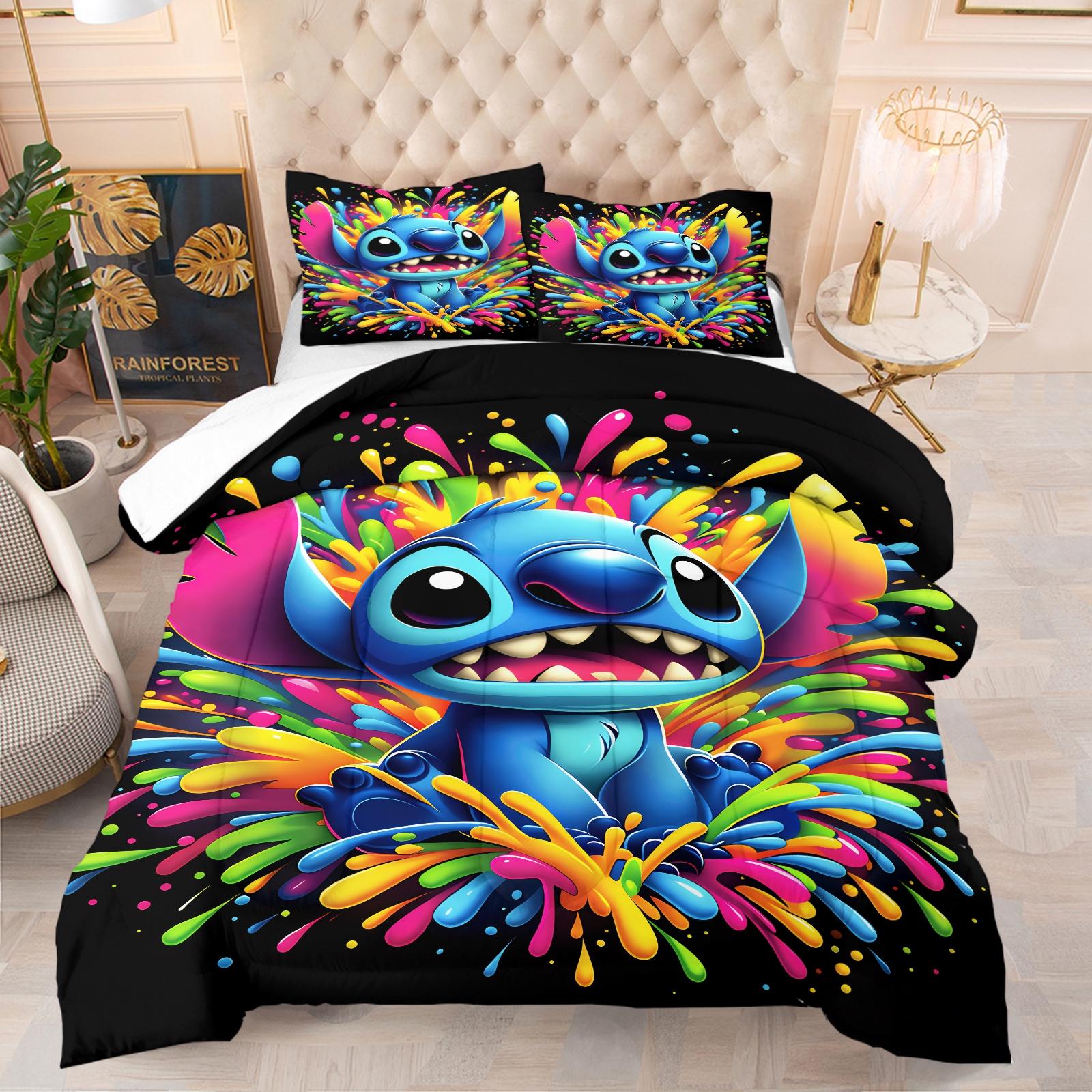 Stitch pattern, including 1 blanket and 1 or 2 pillowcases without pillowcases, suitable as daily holiday birthday gifts, soft children's and adult bedroom decorations