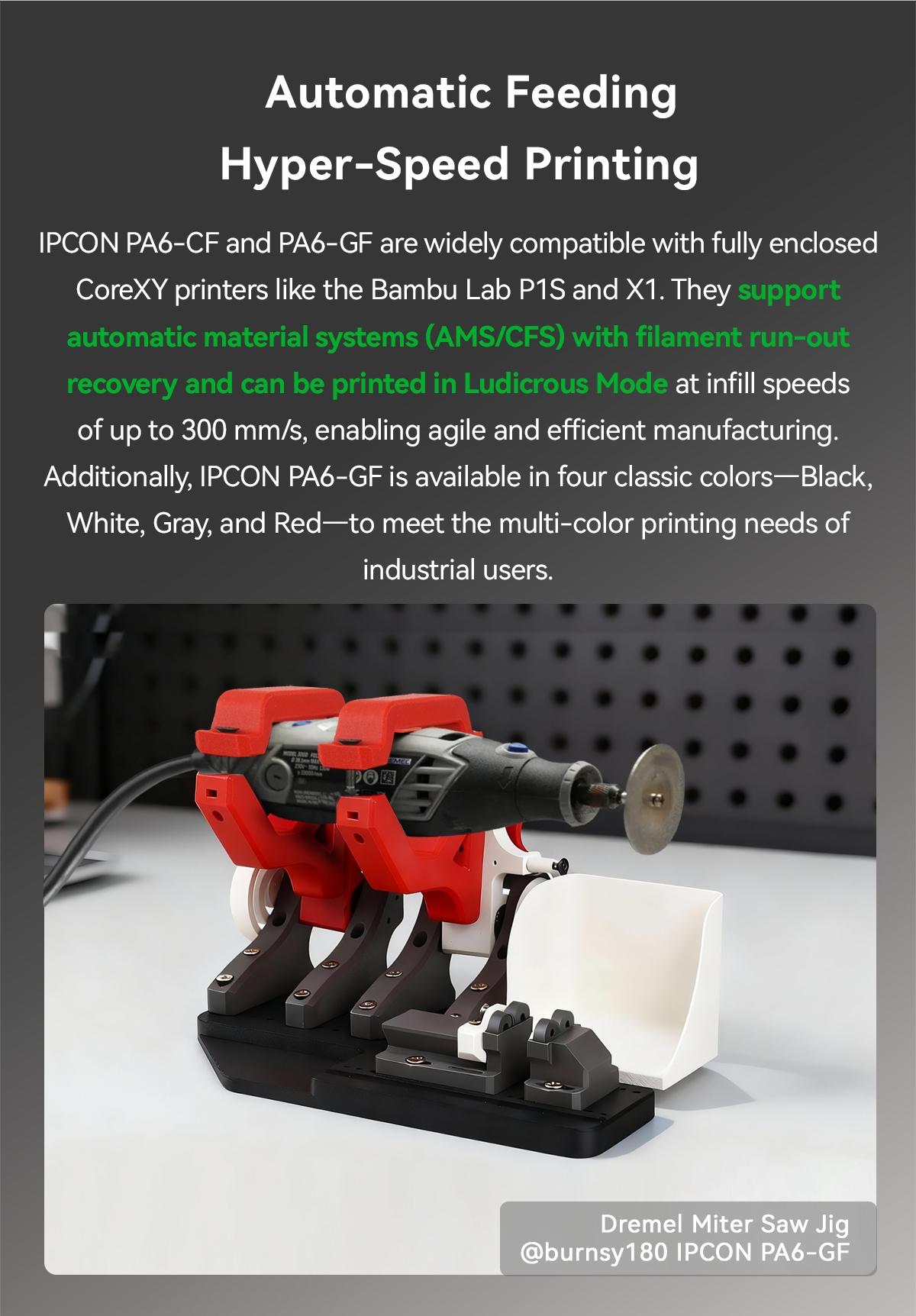 iPCON PA6 CF 250g Trial Size 3D Printing Filament, 1.75mm Black Carbon Fiber Reinforced PA6 High Speed Printing Filament, Ultra Low Warping & High Heat Resistance, High Toughness & Impact Resistance PA6-CF 3D Printer Filament for Testing, Small Project