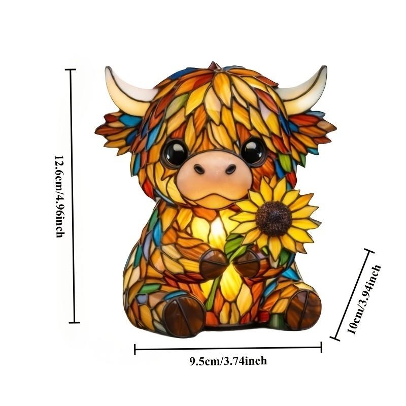 Funny Highland Cow Sunflower Statue, Warm Tone Quirky Style Desktop Lamp, Eco-Friendly Resin, USB Powered, Perfect Gift for Animal Lovers