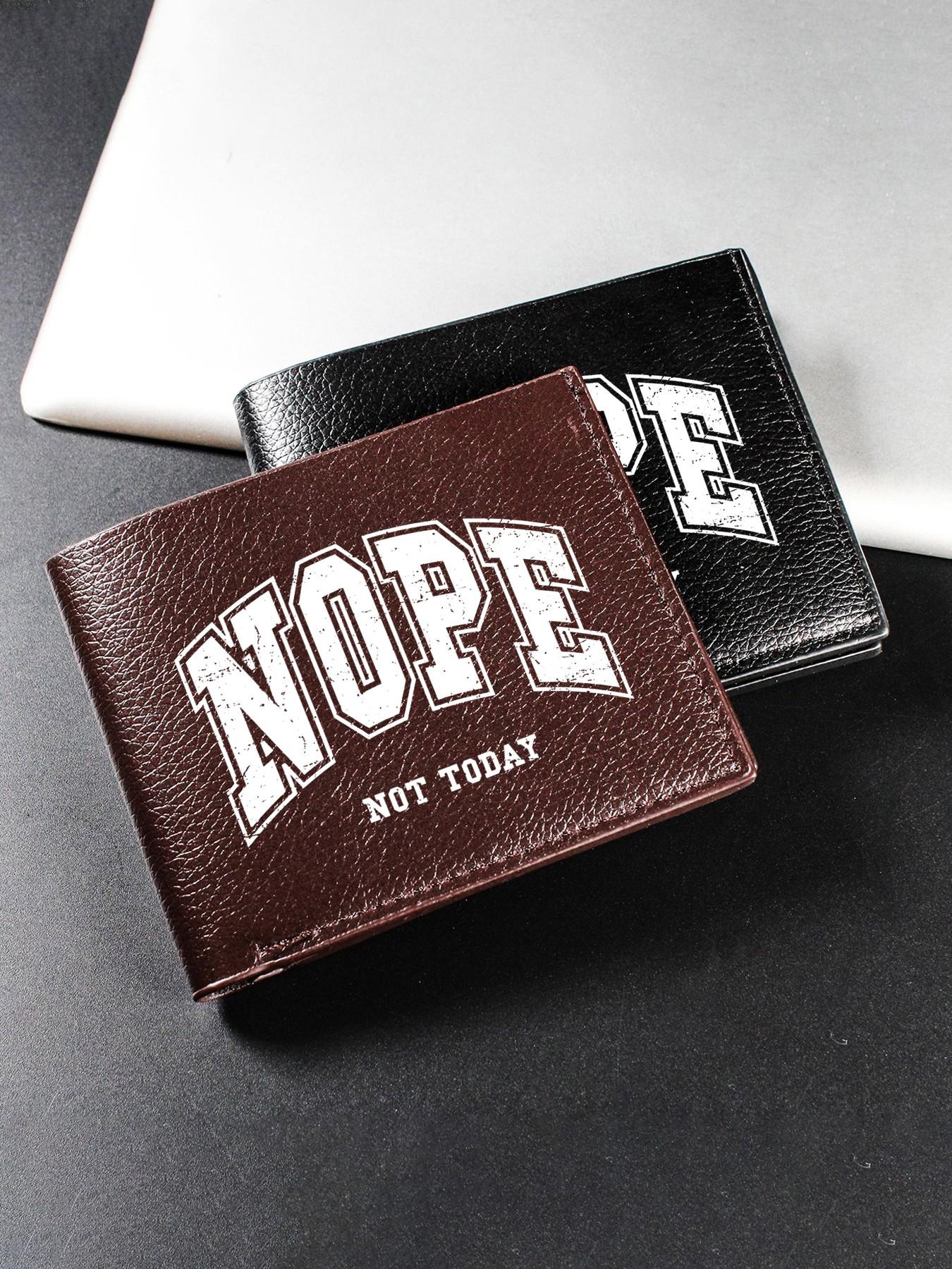 Minimalist 'nope Not Today' Neutral Fold Wallet, PU Leather Casual Card Holder, Unisex Daily Commute Portable Wallet