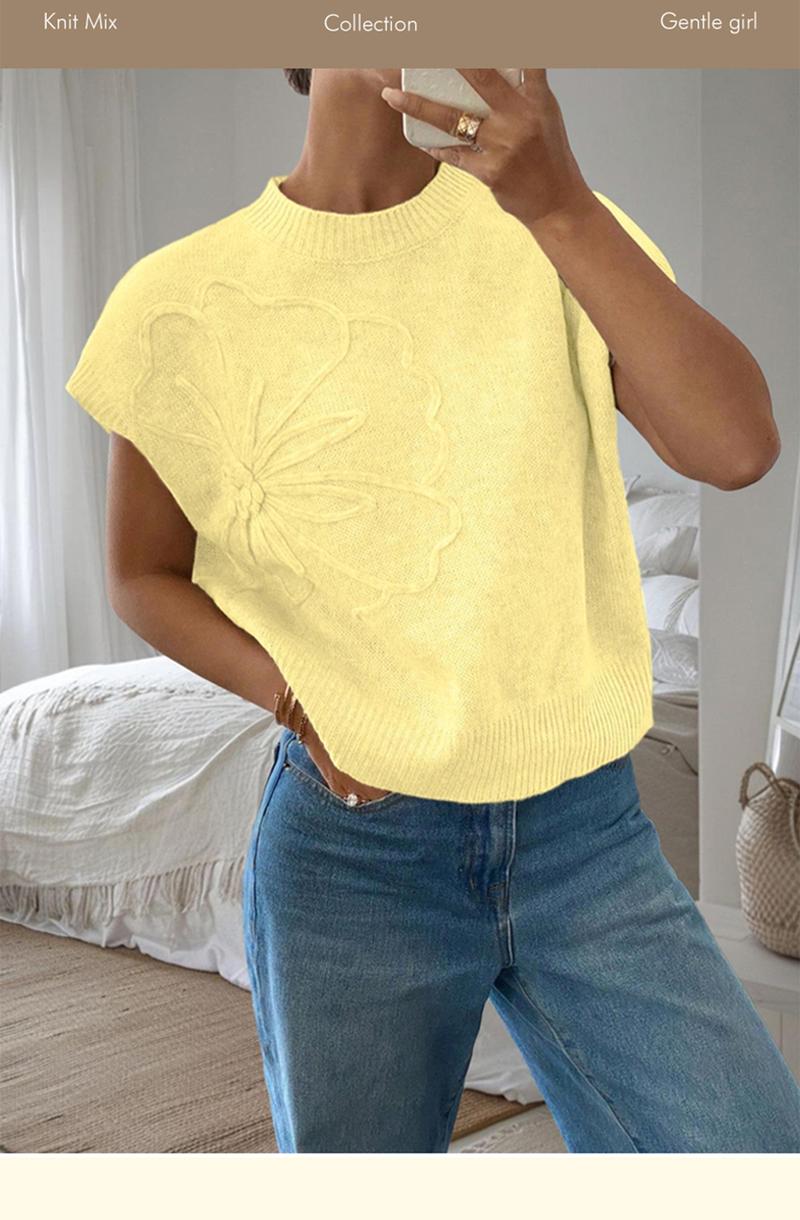 Women's Plain Flower Jacquard Semi-sheer Cable Knit Top, Casual Sleeveless V Neck Knitwear for Daily Wear, Ladies Clothes for All Seasons