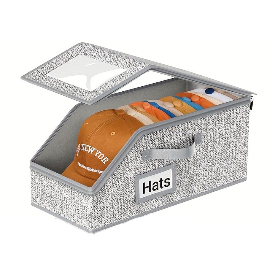 Multi-Purpose Baseball Cap Storage Box, Ultra-Large Capacity Stackable Organizer, Foldable Dustproof Design for Closet Use
