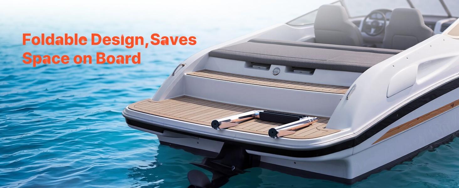 Boat Ladder 3 Steps Stainless Steel Telescoping Folding Swim Deck Ladder for Rear Entry Inboard, Heavy Duty 600 Lbs Capacity with Wide Anti-Slip Steps, Suitable for Outboards, Yachts, Pontoon Boats, Marine Dock Access