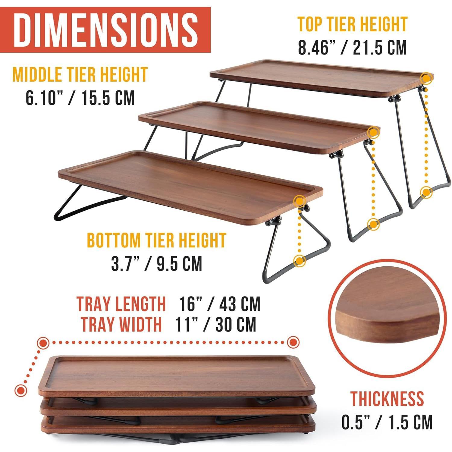 3 Tiered Serving Trays & Platters with Non-Slip Base for  Display, Cupcake Stand, Elevated Charcuterie Board Cake Stand, Wooden Tiered Dessert Serving Stand for Parties and Events