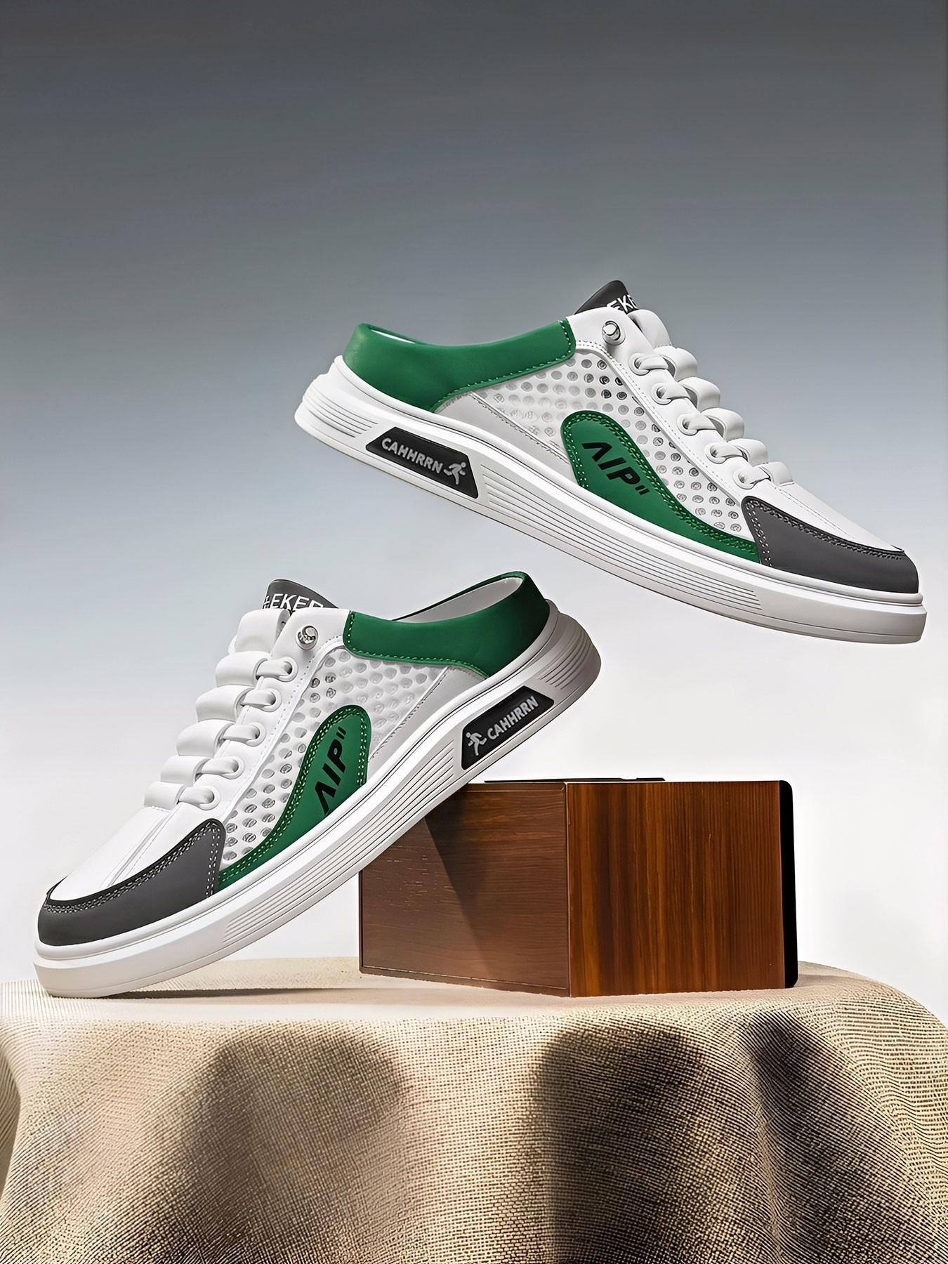 New Summer Men's Casual Sports Shoes, Laces Mesh Breathable Flat Slip-On Walking Sneakers, Comfortable Board Shoes for Daily Wear