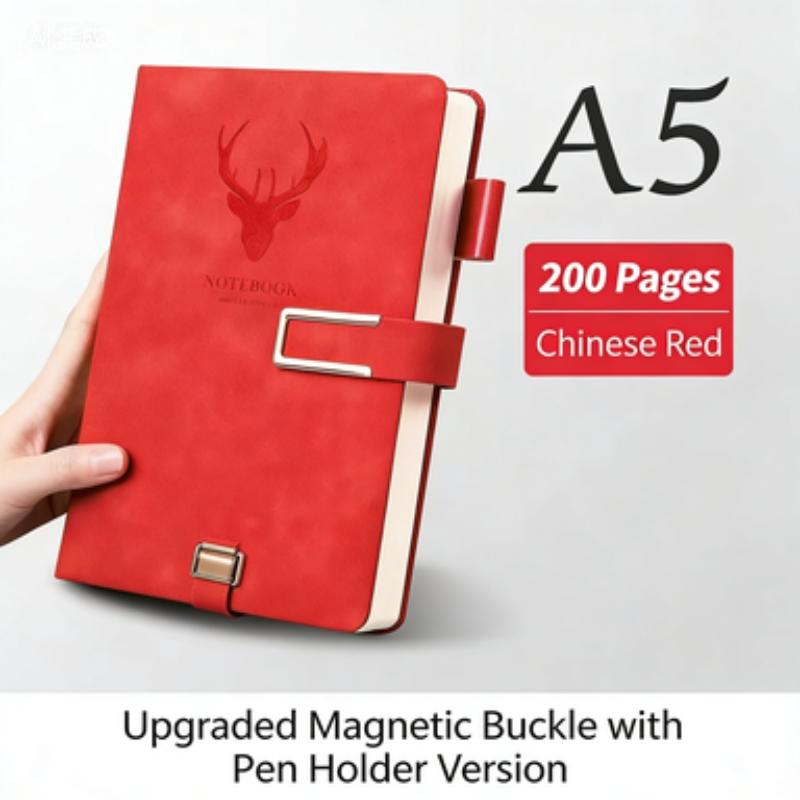 Vintage A5 Leather-Look Notebook, Soft Cover with Bookmark, Ideal for Business Meetings and College Students, Durable Design