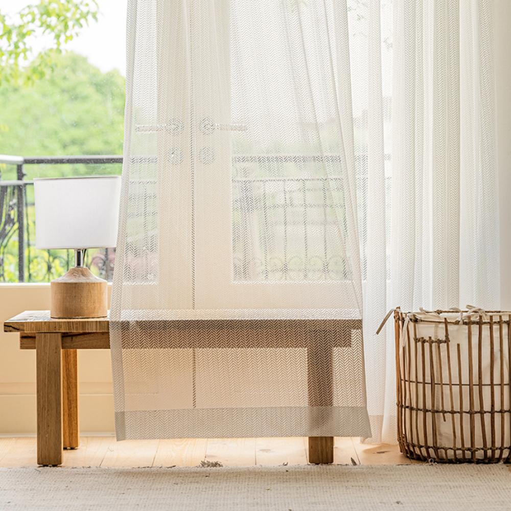 1pc Linen Style Korean Thick Herringbone Cotton Hemp Window Curtain, Vintage Living Room Bedroom Dormitory Light-Filtering Drape, Home Decoration Curtain