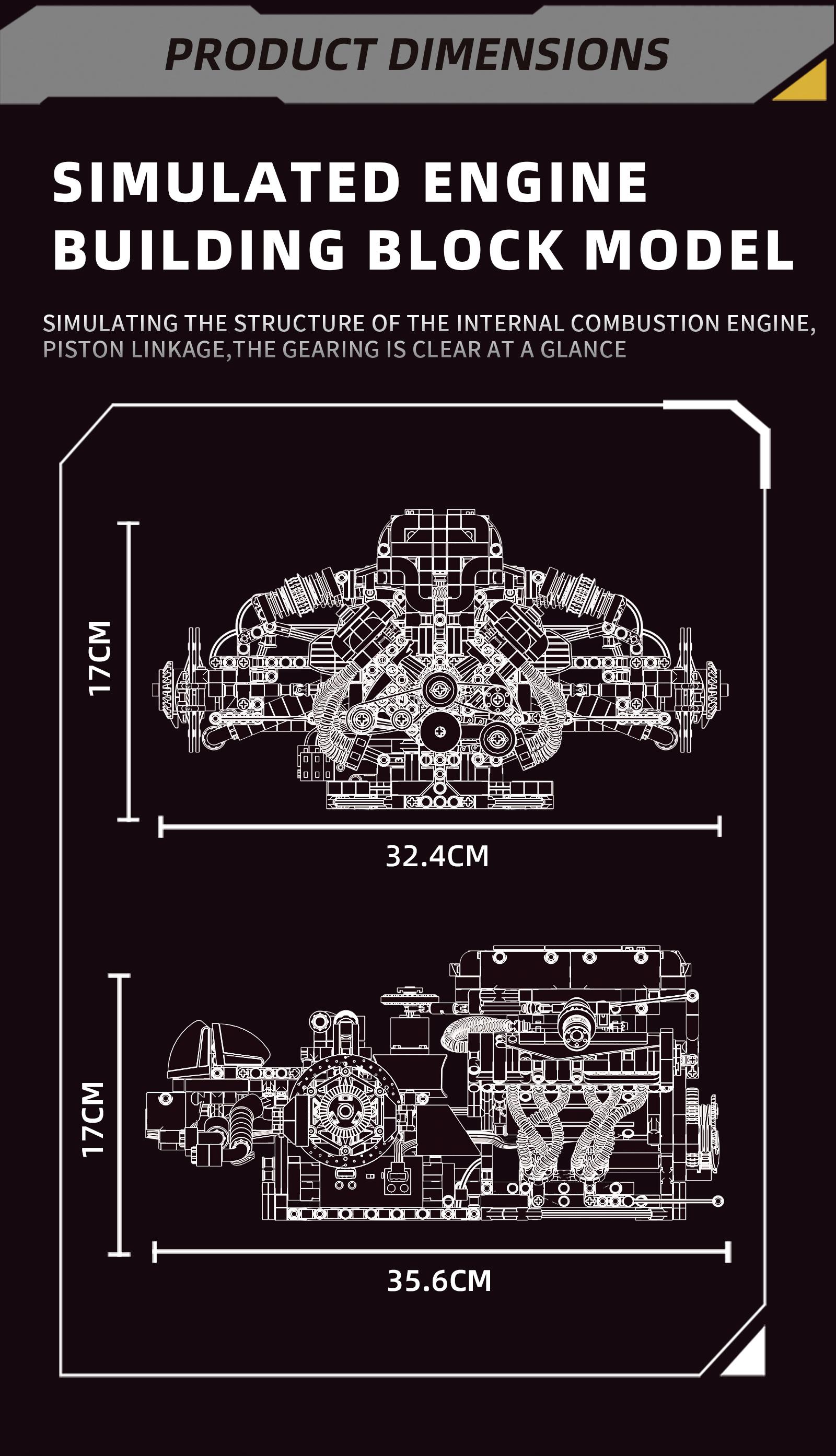 V12 Engine Assembly Kit 1610+ Pieces, LED Lighting & Spray Effect, Remote Control Electric Build Set, Stem Education Model, Ideal Gift