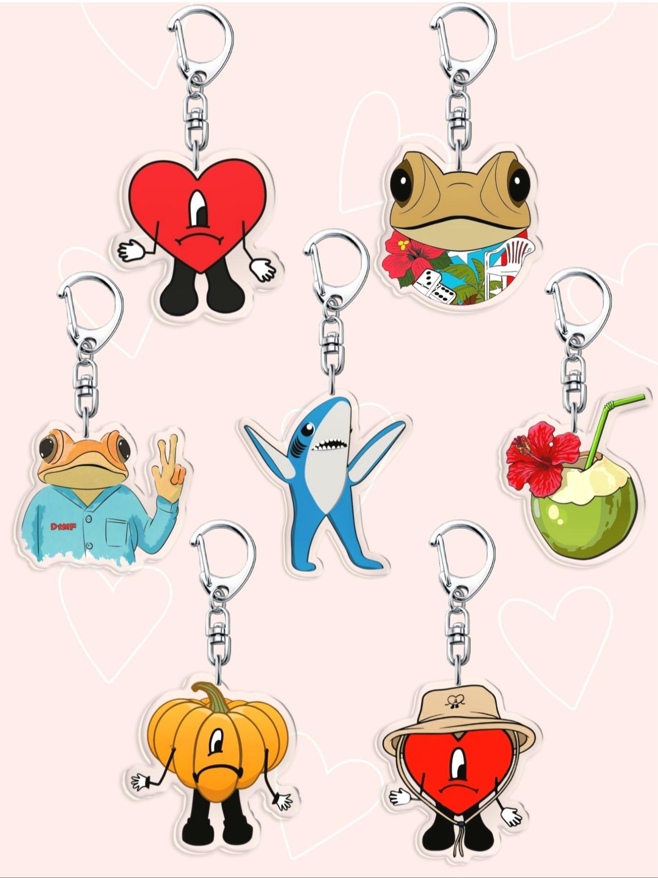 Cosplay Singer Bad Rabbit Red Heart Acrylic Keychain Cute Frogs and Sharks bagcharm Cute phone Pendant Keyrings Jewelry Accessories For Fan Gifts
