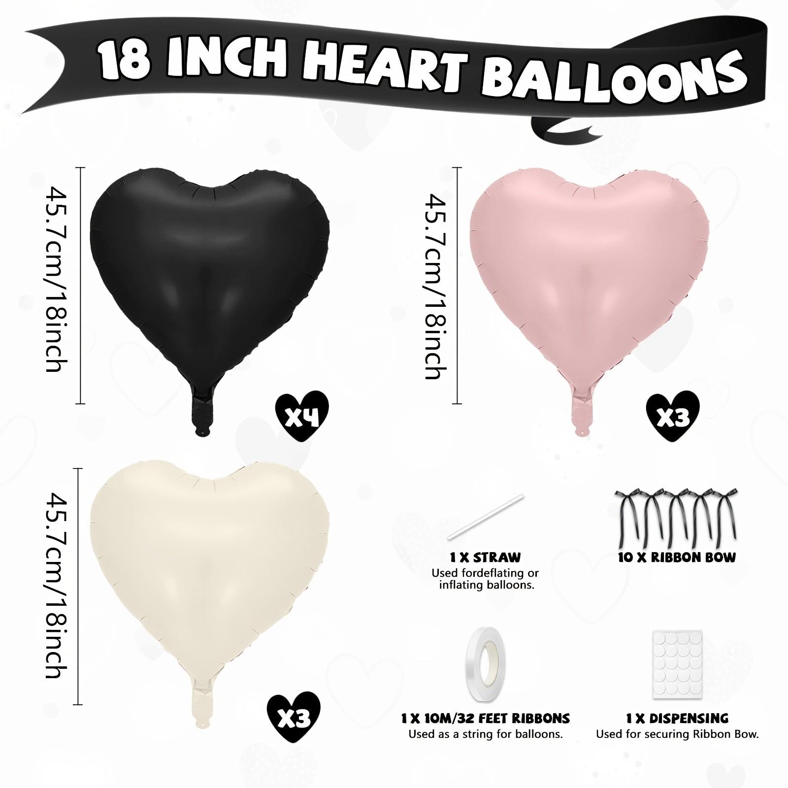 23 Piece Party Balloon Set, 10 Heart Shaped Balloons with Bow Ribbon, 18 Inch Aluminum Foil Balloons, Birthday Wedding Decorations