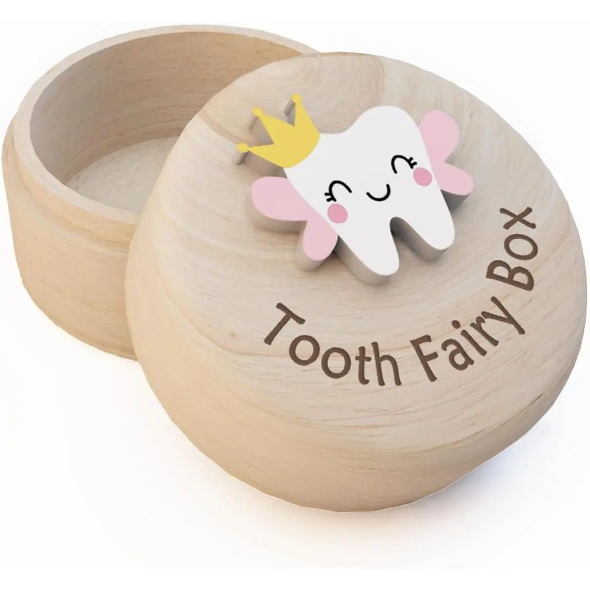 Cute Carved Wooden Tooth Fairy Box for Girls with 3D Tooth, Keepsake Storage Box for Lost Teeth, Souvenir Gift for Little GirlGift