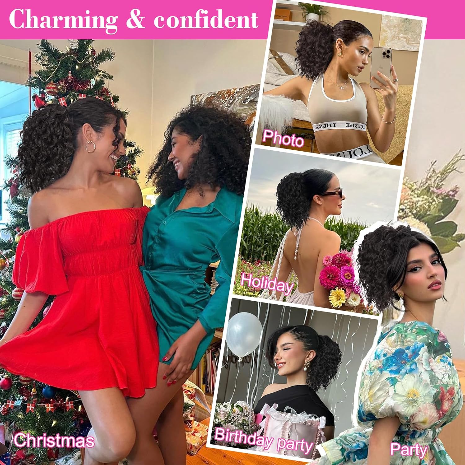 【FLASH SALE] Summervibes CHAOEE 10Inch Curly Ponytail Extension Drawstring Ponytail for Black Women Synthetic Short Hair Two Styles in One Versatile Pony Tails(Black Brown)