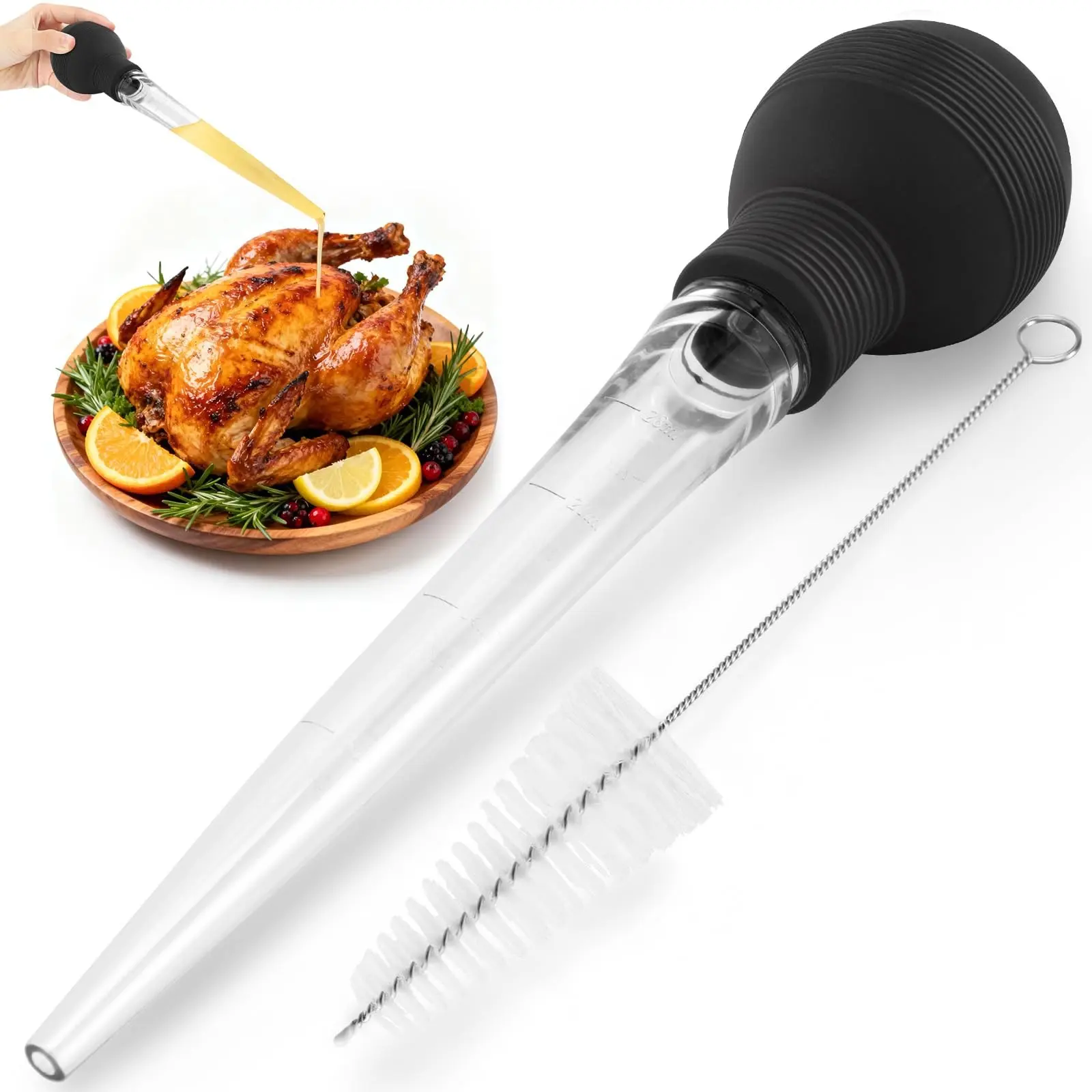 2-Pack Large Turkey Basting Brushes, High-Quality Heat-Resistant Silicone, Easy-Grip Design, Includes Cleaning Brush