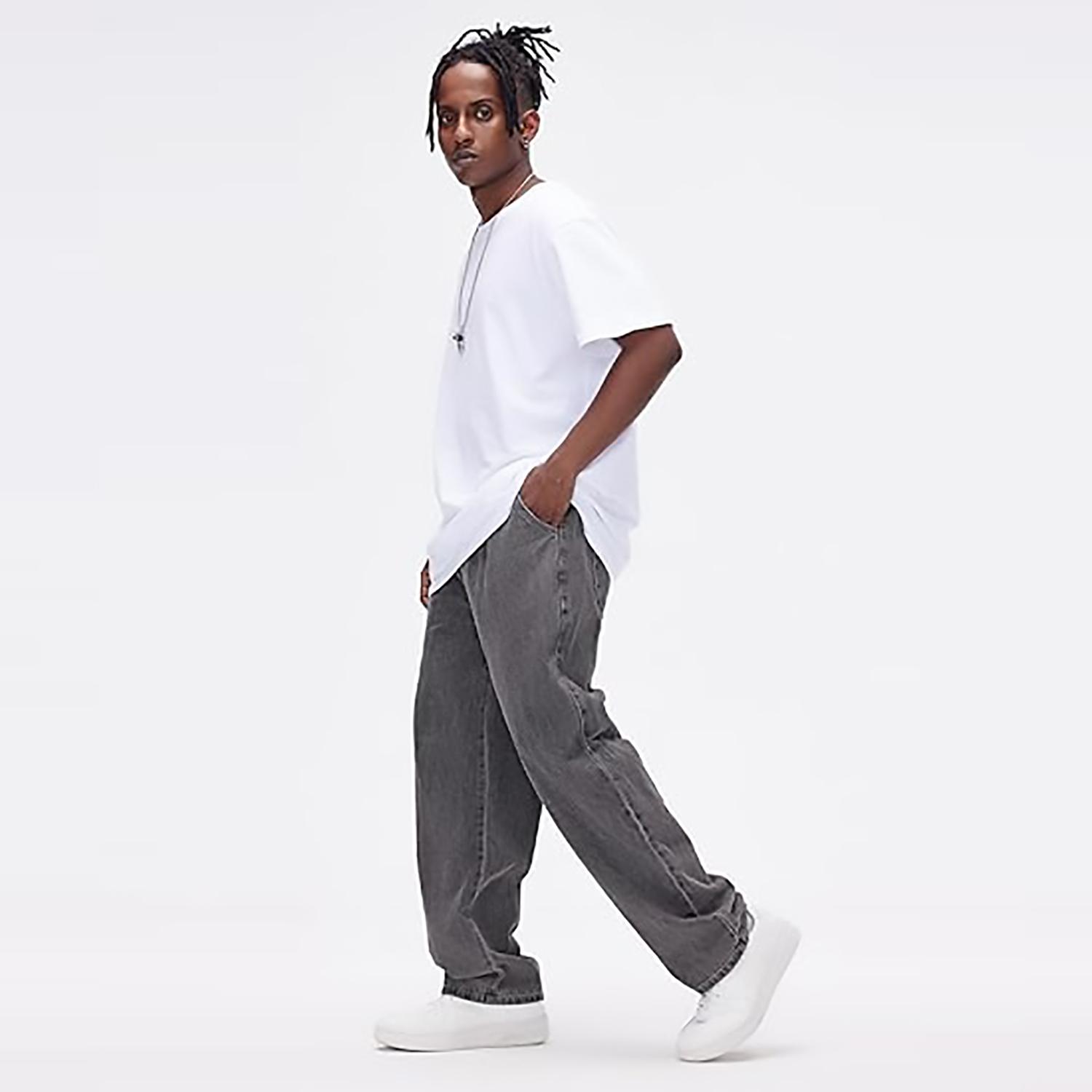 Men's Straight Leg Denim Pants Loose Fit Wide Leg Baggy Jeans Hip Hop Streetwear Trousers