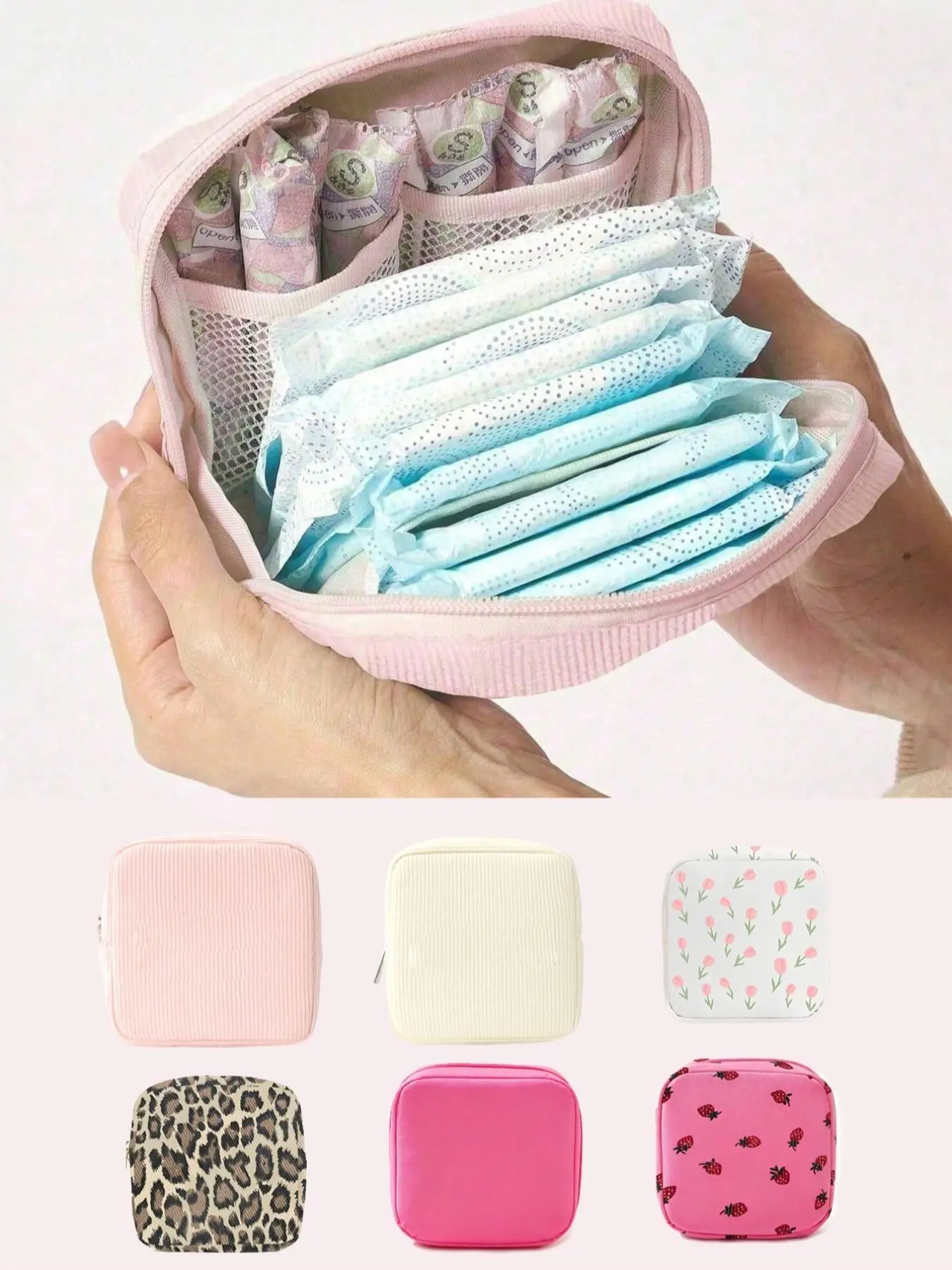 1pc Sanitary Pad Storage Bag, Portable Large Capacity, Elegant Style, Ideal for Travel, Striped Makeup Pouch, Essential Travel Item