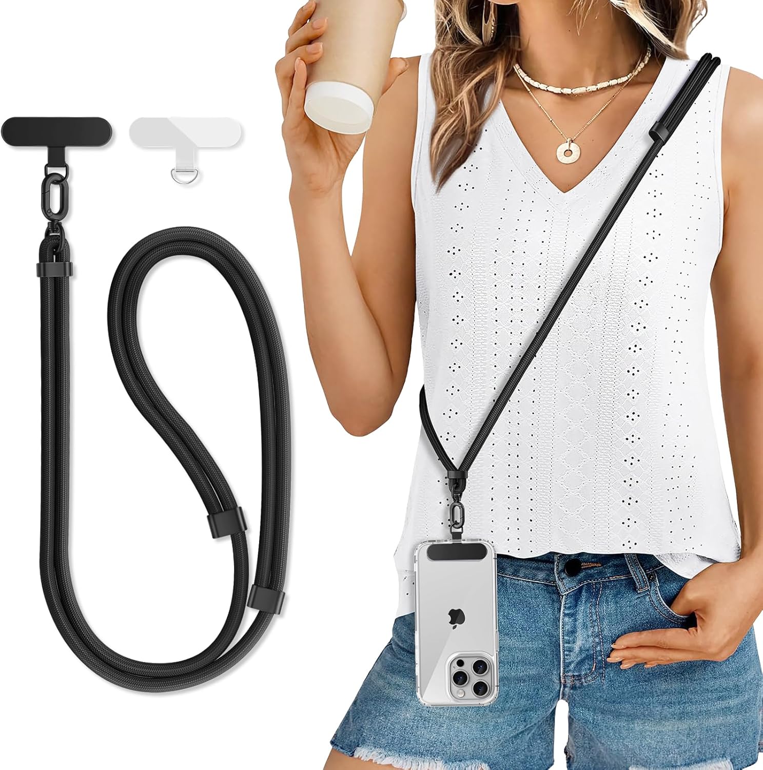Adjustable Mobile Phone Strap Lanyard Crossbody Phone Lanyards Neck Rope with Patch for iPhone Cell Phone Hanging Cord Strap