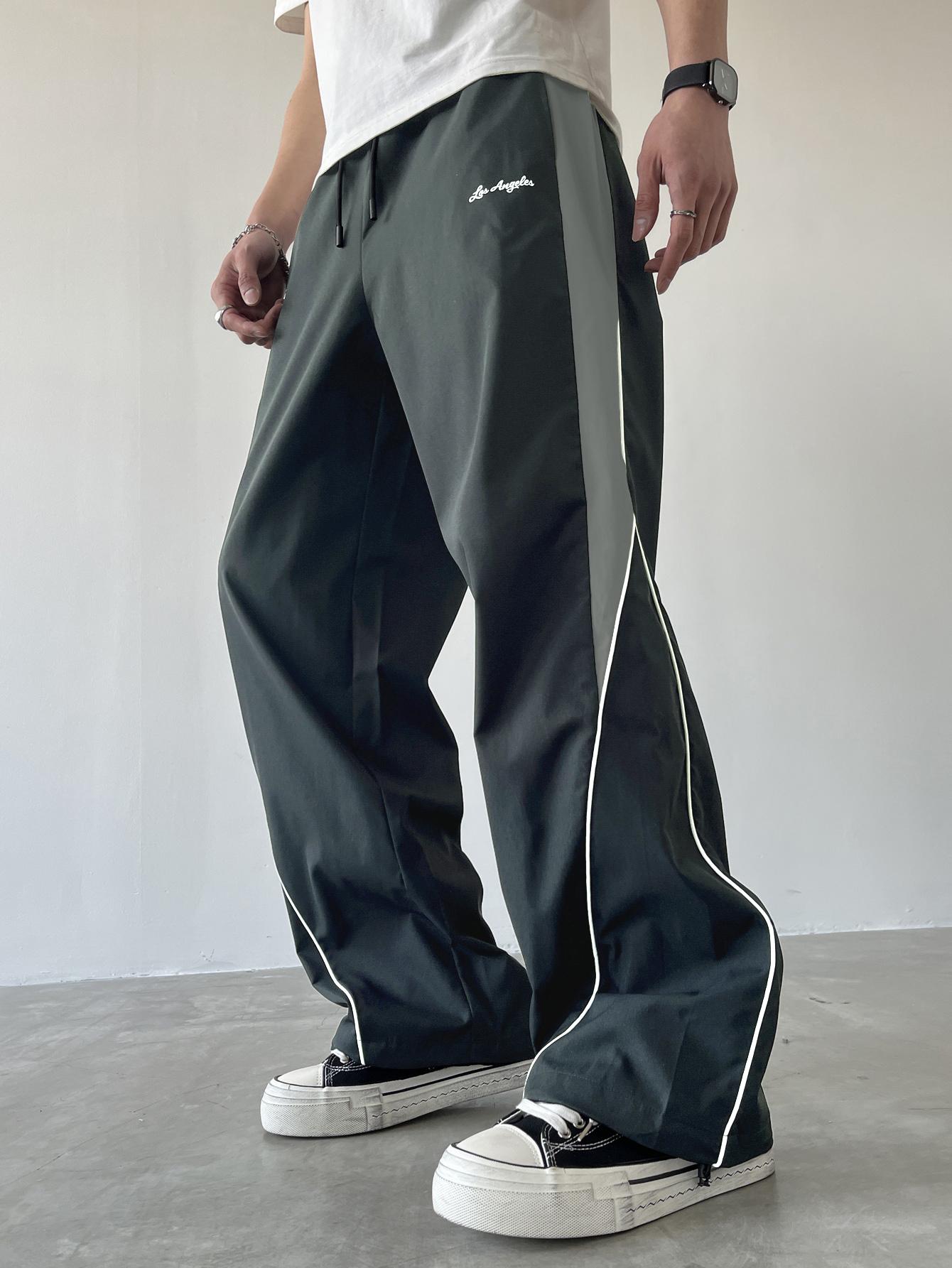 Men's Oversize Baggy Track Pants - Y2K Menswear Streetwear Stylish Loose Windbreaker Pants, Elastic Waist Drawstring Athletic Sportswear Casual Wide Leg Joggers for Everyday Street Use