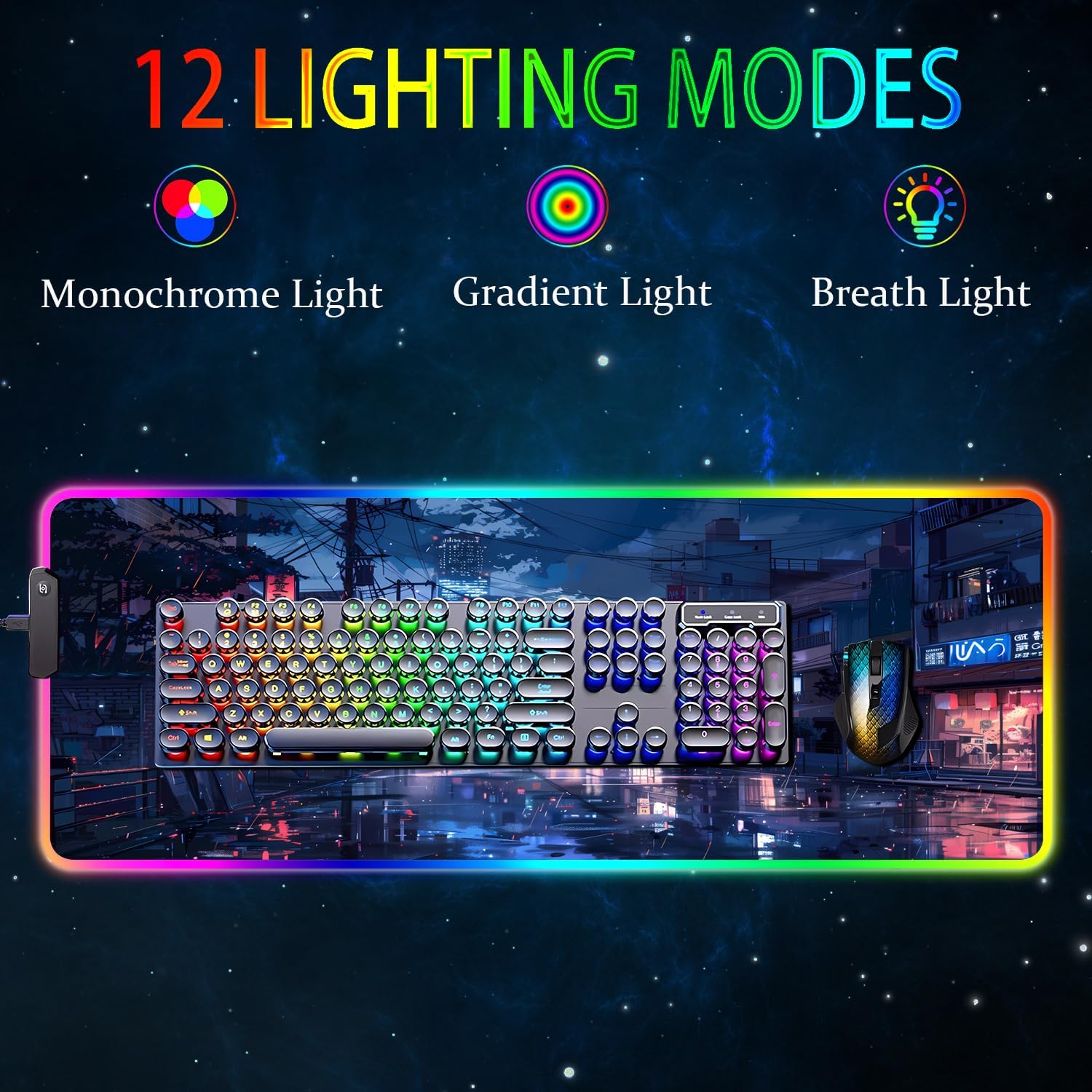 RGB Gaming  Pad, Large Mousepad with Led Light, Gaming Accessories Keyboard Pad for Desk, Non-Slip Rubber Base Big  Mat for Gamer, 31.5 X 11.8 Inch,  Streets
