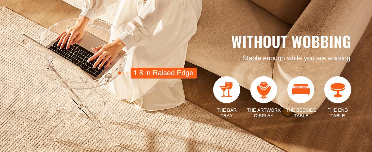 VEVOR Acrylic Folding Tray Table, Acrylic End Table with Folding X Leg, Clear Acrylic Side Table for Coffee, Drink, Food, Snack used in Living Room, Bedroom, and Study