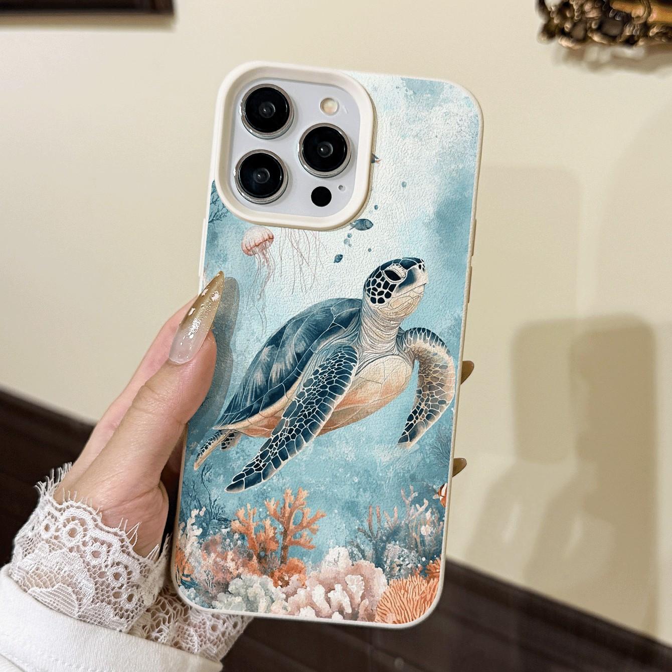 1pc Deep Sea Turtle Coral Pattern Phone Case, Ultra Shockproof, Compatible with Samsung S10/s22/iPhone 11-15 Pro Max