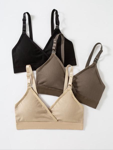 3 Pack Maternity Nursing Bras, Removable Pads, Soft Comfortable Breastfeeding Bra, Cross Feeding Design, Pregnancy Support, Maternity Solid Bra