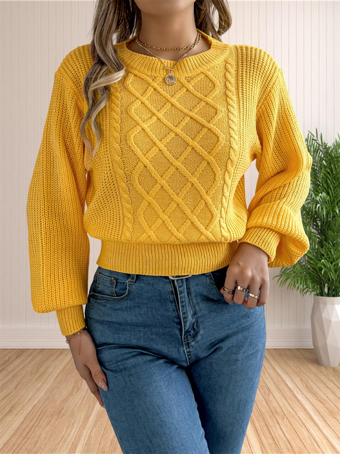 Women's Cable Knit Drop Shoulder Sweater, Casual Long Sleeve Round Neck Jumper for Fall & Winter, Fashion Ladies' Knitwear for Daily Wear