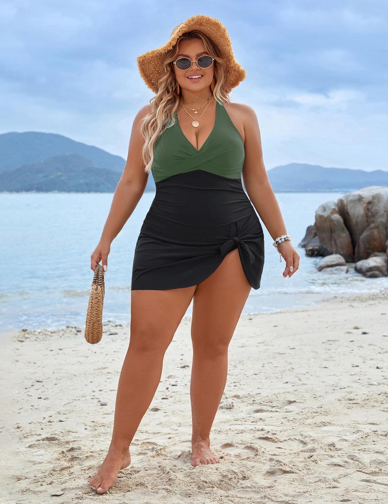 Blooming Jelly Womens Plus Size Swim Dress Swimsuit One Piece Tummy Control Bathing Suits Modest Criss Cross Swim Suits