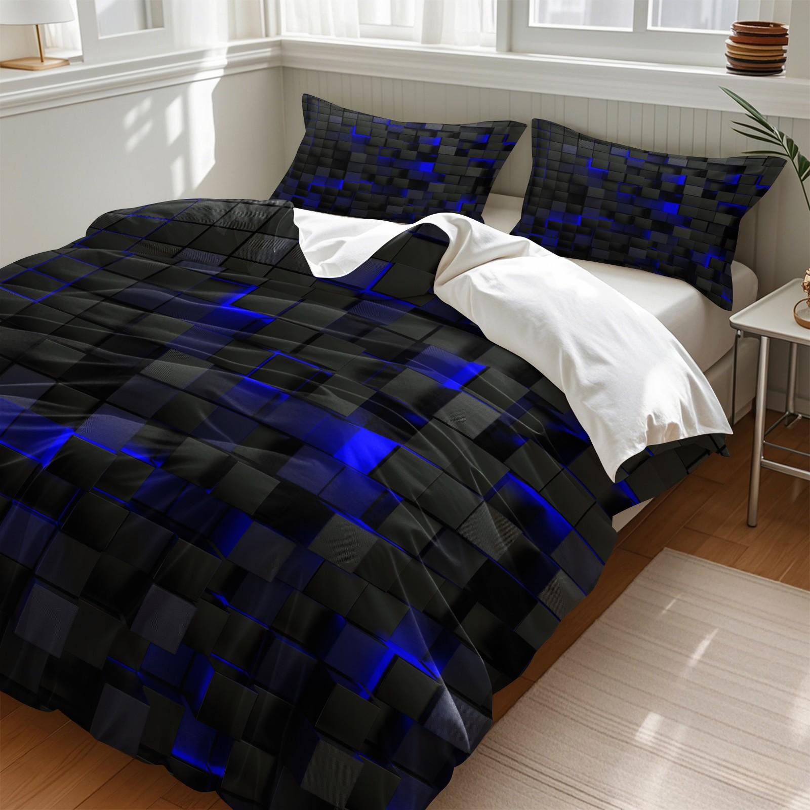 Neon Cyberpunk City Duvet Cover Sets,Includes 1 Duvet Cover & 1-2 Pillowcases,Futuristic Tech Grid Print Bedding Sets,Soft Breathable Cyber Aesthetic Bedding for Gamer Bedroom,Dorm & Apartment,Perfect Gift for Cyberpunk Culture Fans