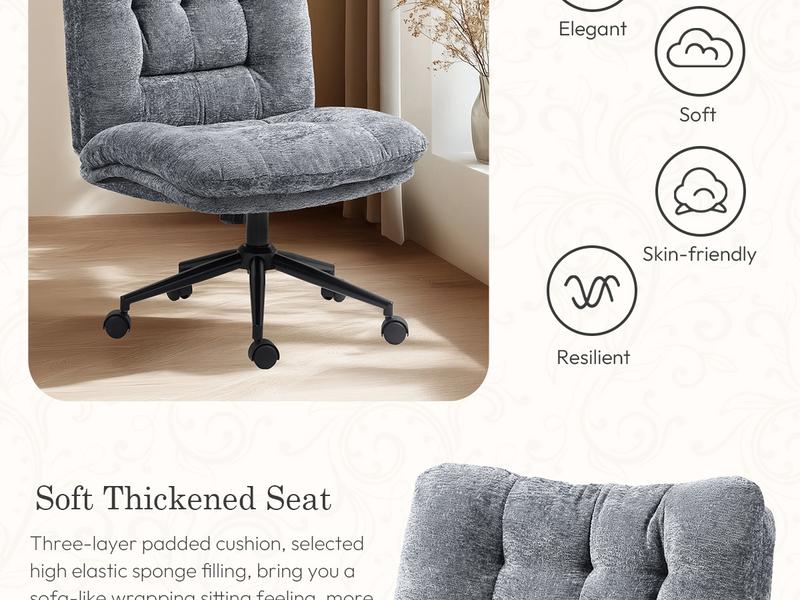 Dowinx Criss Cross Chair with Wheels, Dual-Layer Thickened Cushion Cross Legged Office Chair, Premium Fabric Morden Home Vanity Chair Wide Seat, Adjustable Swivel Computer Desk Chair