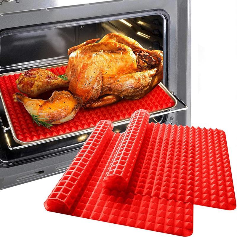 2 Pieces Silicone Baking Mat Red Pyramid Non Stick Bacon Microwave Tray Pastry Mat Red Barbecue Mat Baking Supplies Oven Liner - 40.64 x 27.94 cm Kitchen Counter Silicone Mat