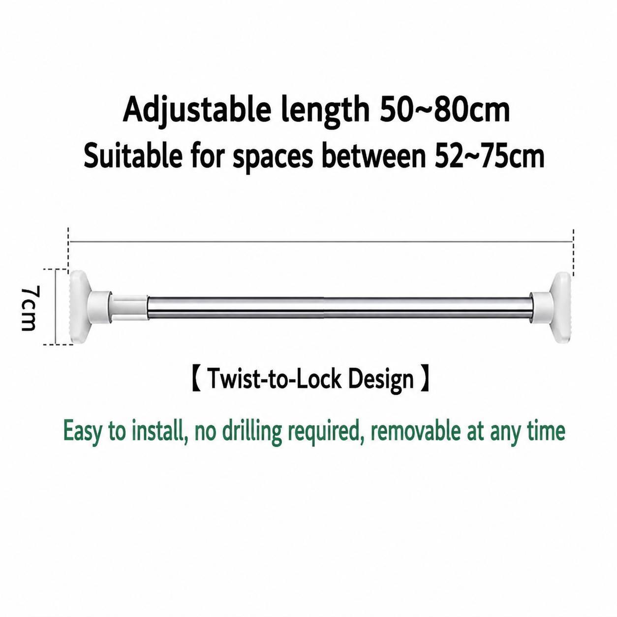 Drill-Free Multi-Size Tension Rod, Adjustable Telescopic Clothes Drying Rod, Expandable Closet Bar for Laundry & Wardrobe Organization (Small: 19.68 in-31.49 in; Large: 35.43 in-62.99 in), Steel, Laundry Rack