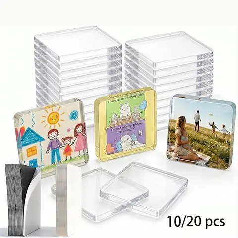 10/20 Pcs Transparent Acrylic Refrigerator Magnets, DIY Magnetic Frames with Adhesive Backing, Decorative Square Design for, Crafts & Home Office Decor, Diy Fridge Magnet