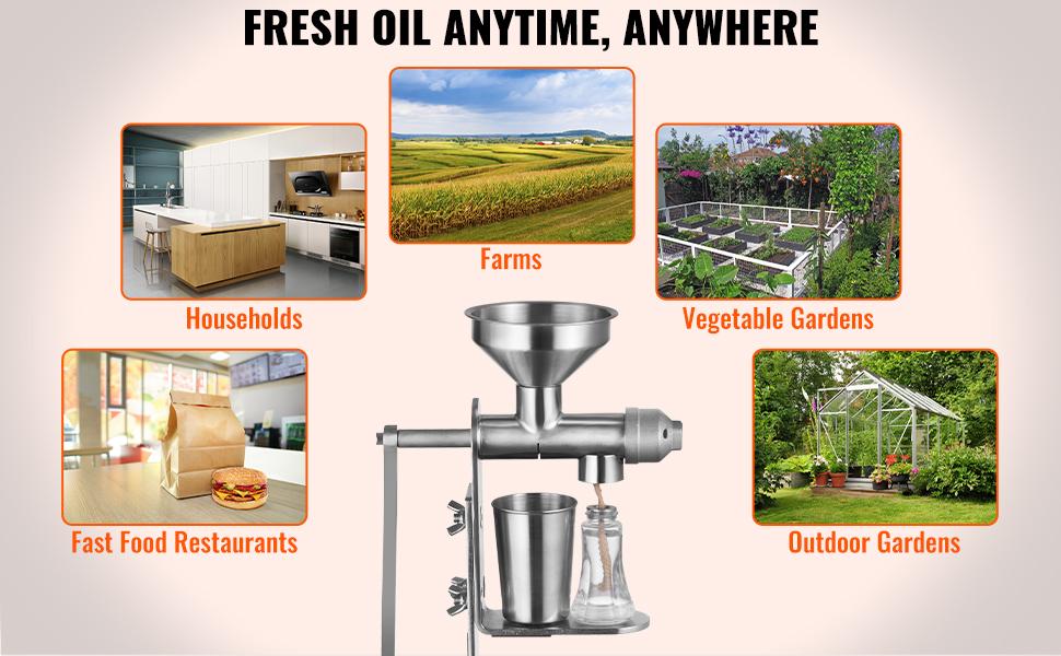 VEVOR Manual Oil Press Machine, Stainless Steel Oil Extractor Machine, Detachable Oil Presser for Effortless Cleaning, Household Oil Expeller for Pressing Peanuts, Sesame Seeds, Rapeseed, Tea Seeds