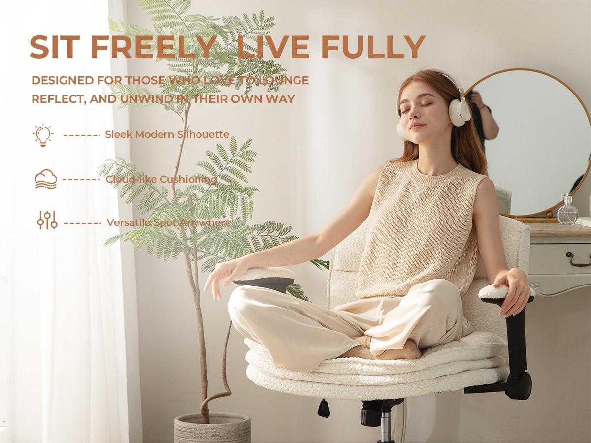 Dowinx Criss Cross Chair with Adjustable Arms and Wheels, Comfort Ergonomic Cross Legged Office Desk Armchair with 3 Layer Cushions, Wide Seat Vanity Chair for Home Office, Living Room, Bedroom