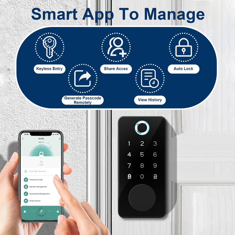 Smart Door Lock (Five Multi-Functional Features) An electronic fingerprint access control system suitable for home/office/hotel settings, featuring anti-peeping design. Suitable for most scenarios, also makes a great gift. Smart Door Lock (Five Multi-Functional Features) An electronic fingerprint access control system suitable for home/office/hotel settings, featuring anti-peeping design. Suitable for most scenarios, also makes a great gift.