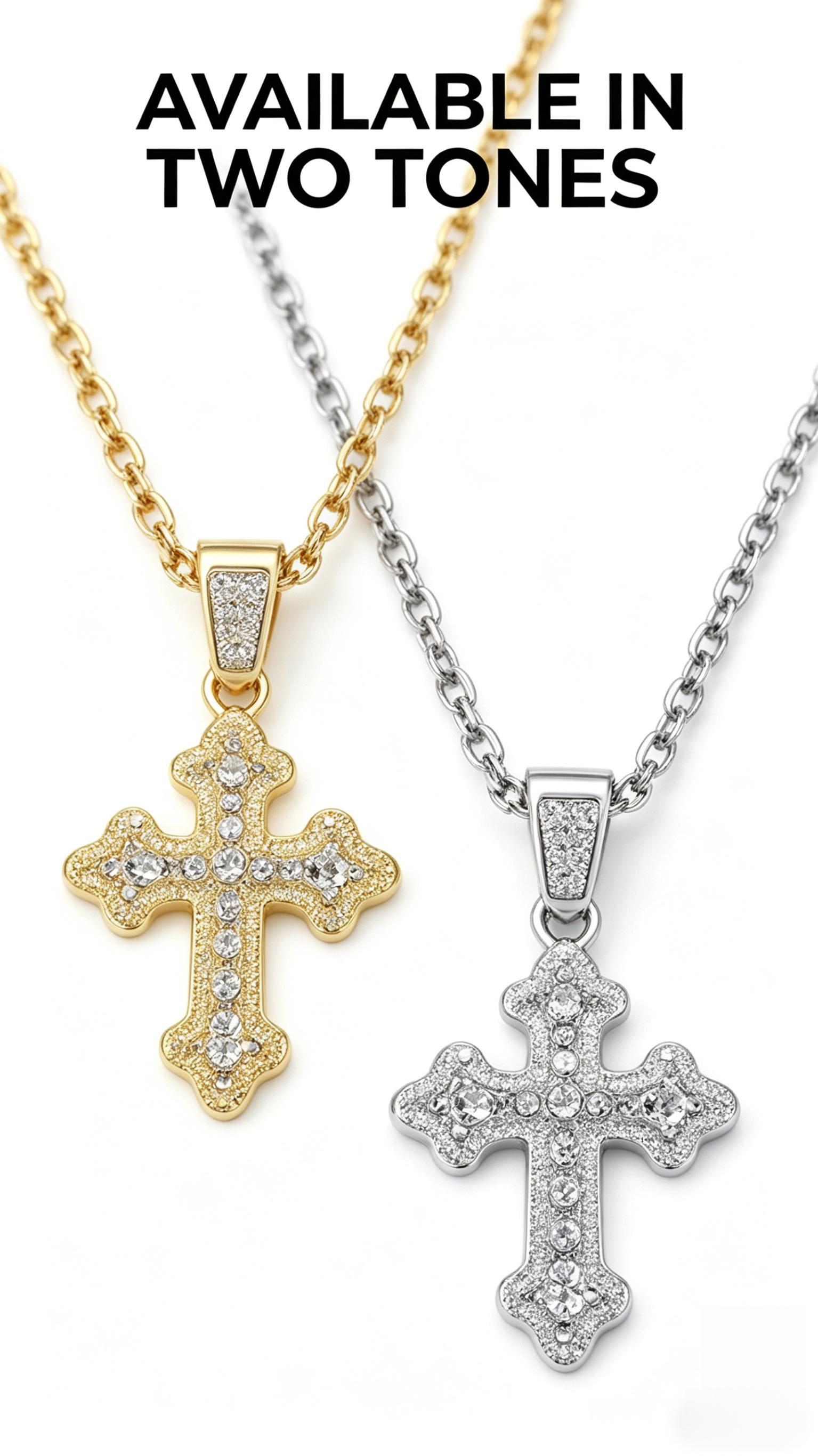 24" Iced Cross Necklace for Men, Hypoallergenic Alloy with Tarnish-Resistant Finish