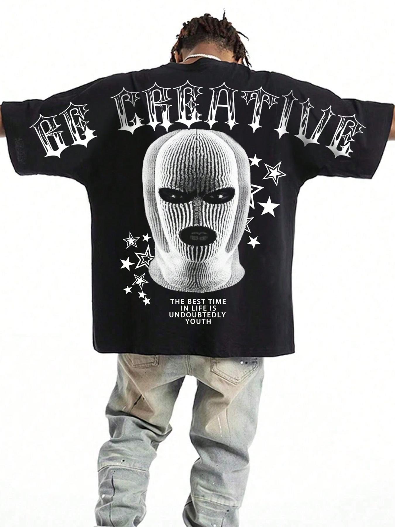 Men's Regular Fit Skeleton & Letter Print Round Neck Tee, Casual Short Sleeve Crew Neck T-Shirt for Summer, Fashion Men's Top for Daily Wear, Tropical