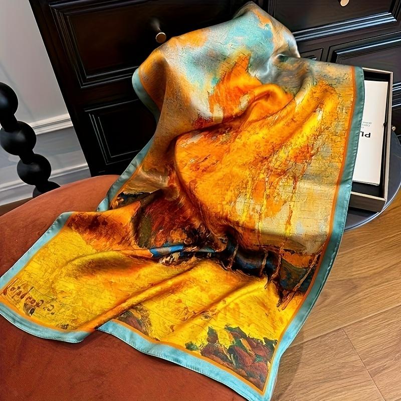 Women's 100% Silk Scarf - Lightweight and breathable, featuring a vibrant autumn leaf pattern, the long shawl is ideal for stylish layering, a great gift for mom, and a versatile and elegant accessory