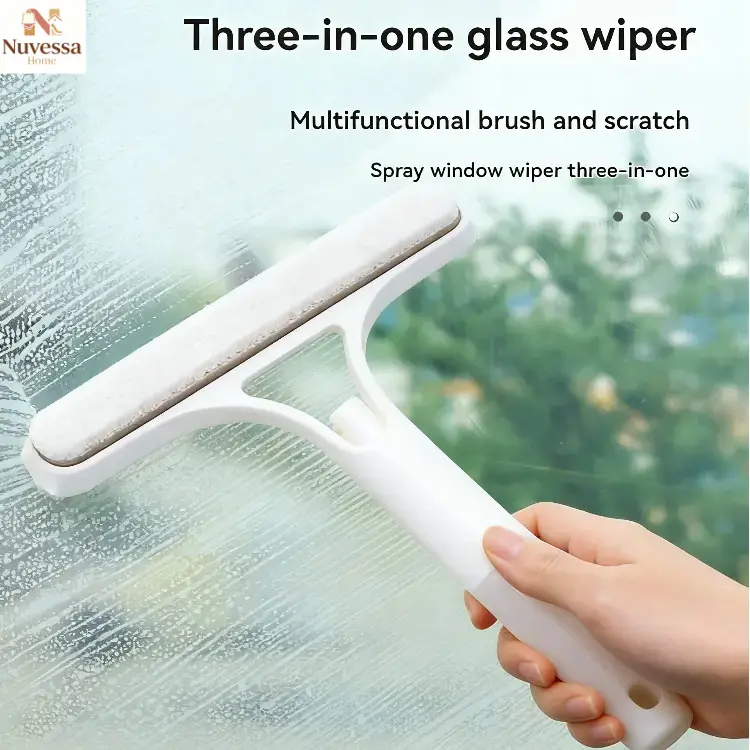 NUVES 3-in-1 Heavy-Duty Plastic Mirror Scraper with Removable Microfiber Cloth No Electricity Needed Bathroom Window & Door Cleaning Tool Ideal Home Use Durable and Effective