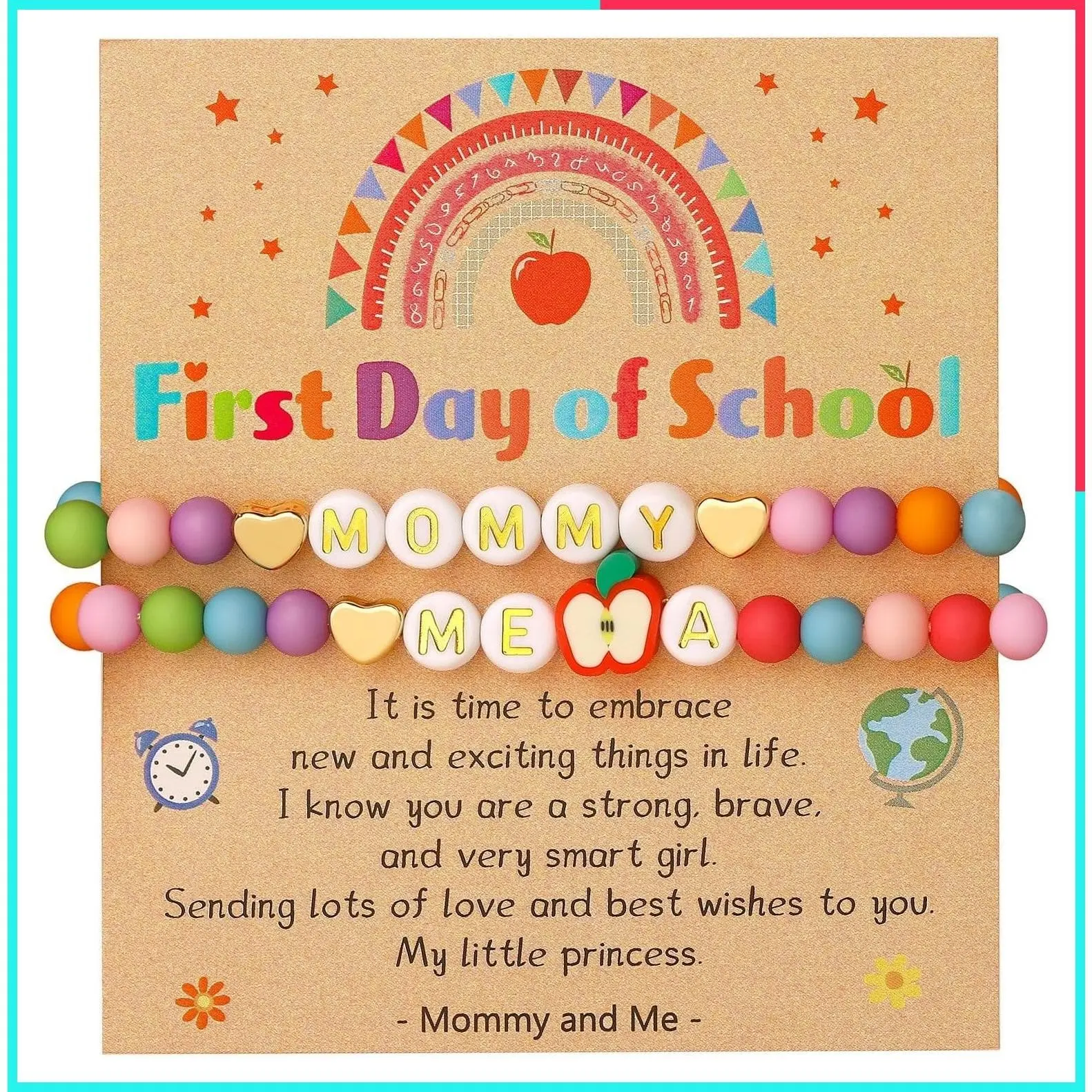 First Day of School Initial Bracelets, Back to School Supplies for Girls, Mommy and Me Kindergarten Bracelets, Letter Gifts for Women