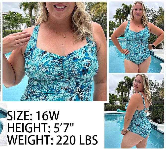 Daci Women Plus Size One Piece Swimsuits Tummy Control Vintage Ruched Bathing Suits Retro Swimwear