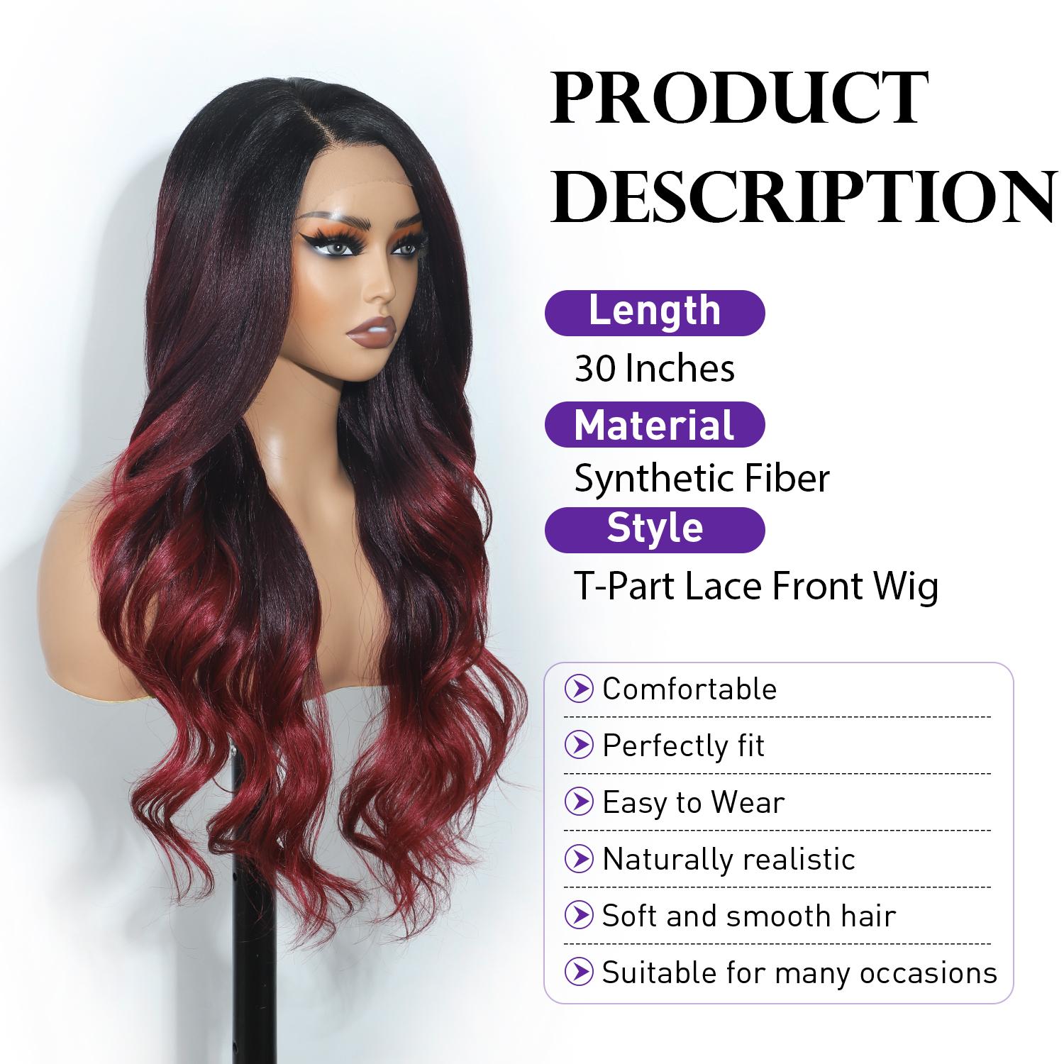 [Style Icon] 26Inch Wavy  Free Part 13*4 Lace Wig Natural lustre heat-resistant Synthetic Wig For Women