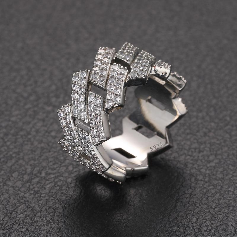 【#R43】New VVS Synthetic Moissanite Wave Rings For Women Men 2 Row Engagement Wedding Hip Hop Fine Jewelry 925 Sterling Silver Ring Gifts